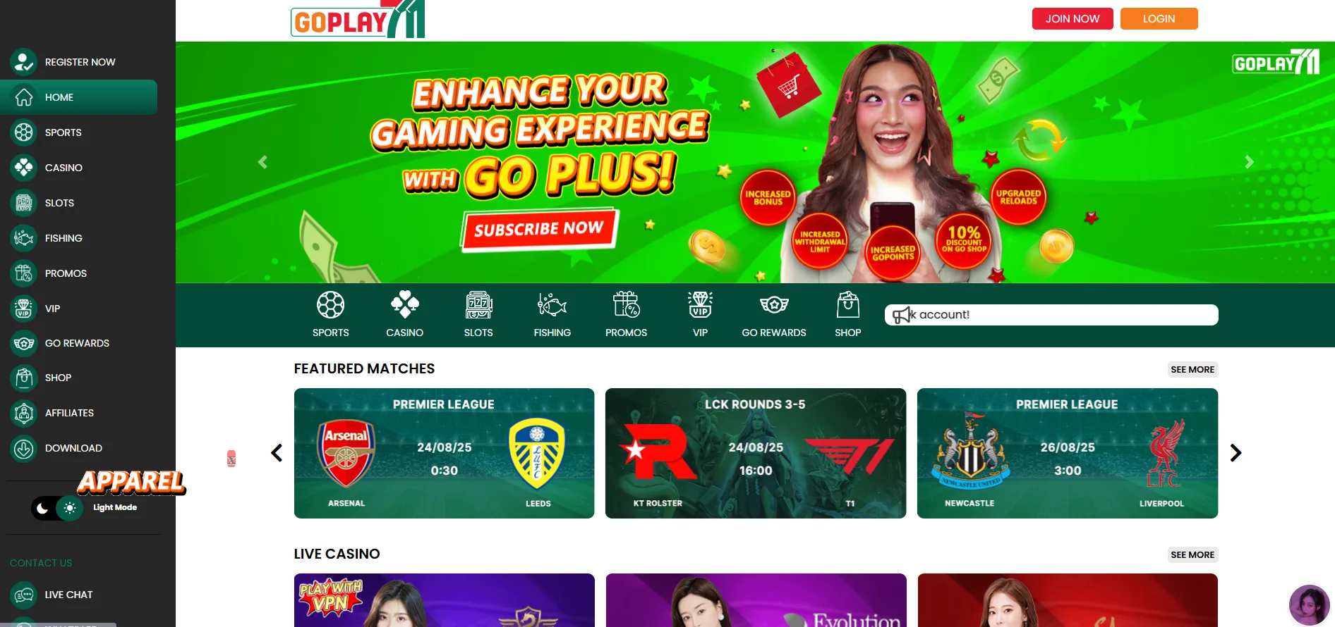 Goplay711 homepage