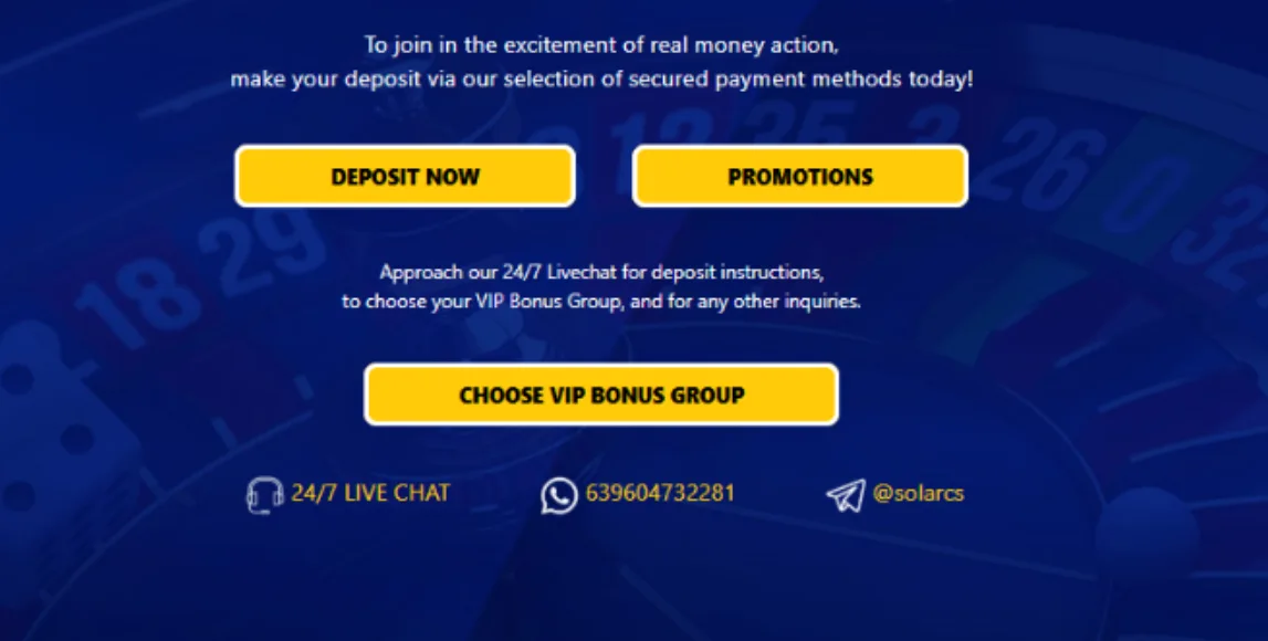 solarbet Deposit page